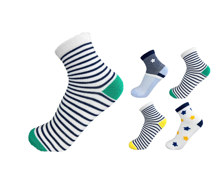 CALCETINES ALGODÓN NIÑO MULTICOLOR CORTE MEDIO FRANJAS Y ESTRELLAS TALLA 6-9 12 UNID - 1