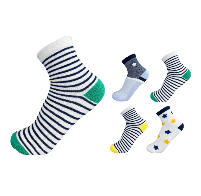 CALCETINES ALGODÓN NIÑO MULTICOLOR CORTE MEDIO FRANJAS Y ESTRELLAS TALLA 3-6 12 UNID - 1