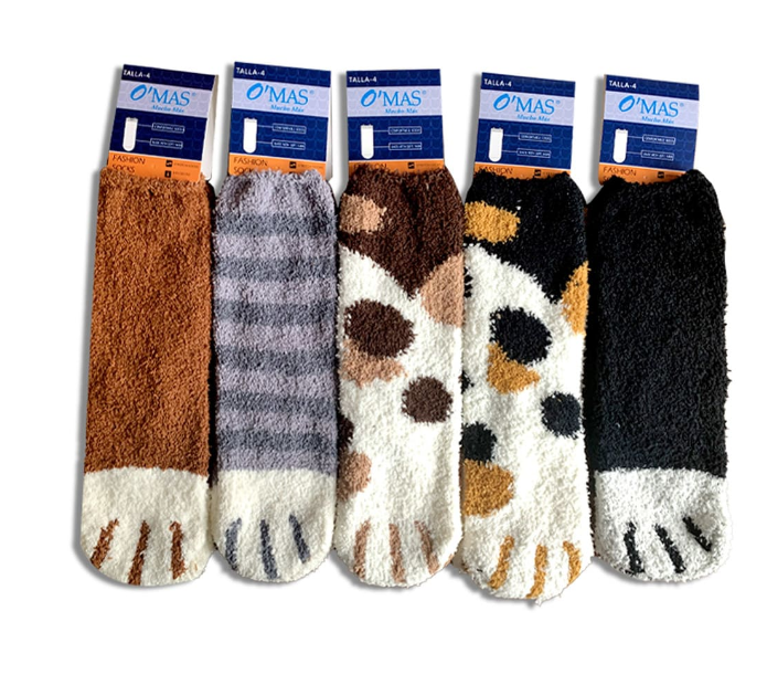 CALCETINES PLUSH NIÑO MULTICOLOR CORTE MEDIO GARRA MASCOTA TALLA 2 12 UNID - 1