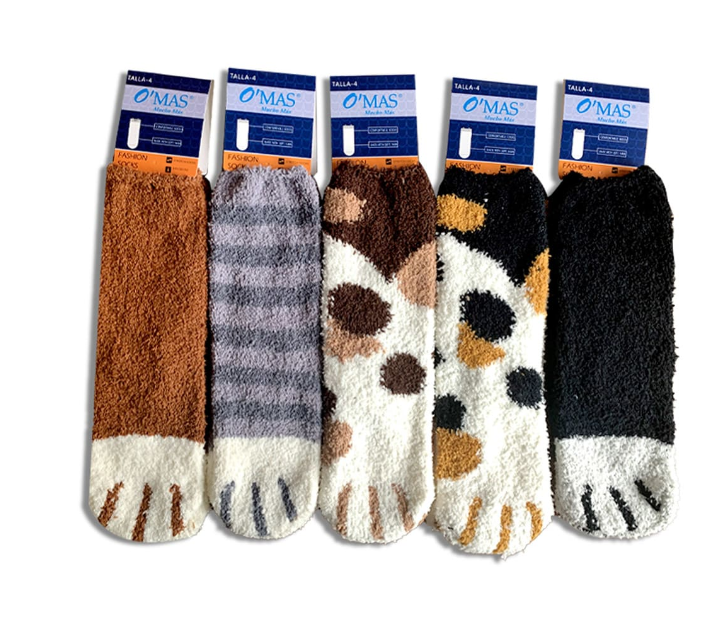 CALCETINES PLUSH NIÑO MULTICOLOR CORTE MEDIO GARRA MASCOTA TALLA 6 12 UNID - 1