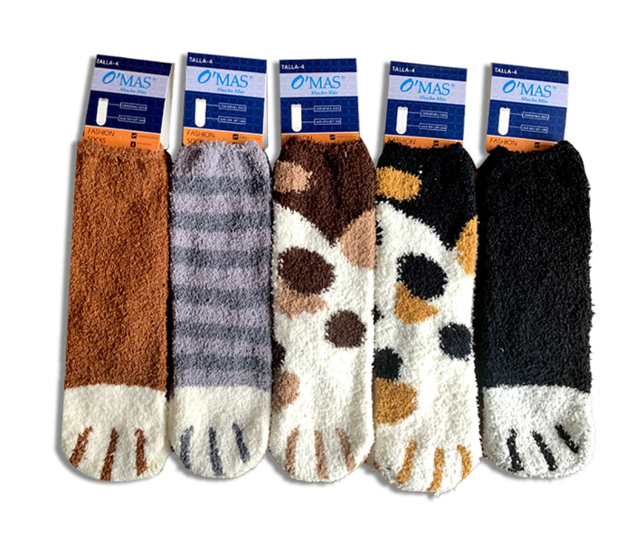 CALCETINES PLUSH NIÑO MULTICOLOR MEDIA CAÑA DISEÑO GARRA TALLA 4 12 UNID - 1