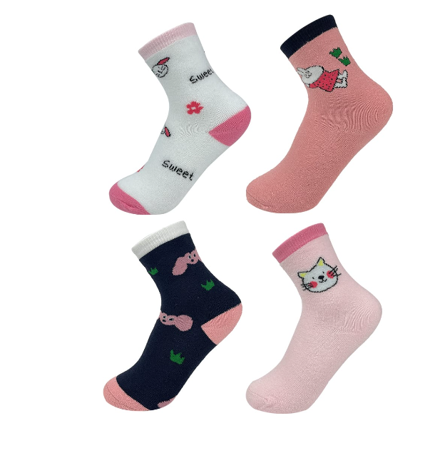 CALCETINES ALGODÓN NIÑA MULTICOLOR CONEJO/GATO TALLA 9-12 12 UNID - 1