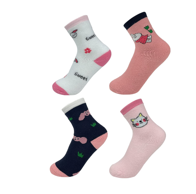CALCETINES ALGODÓN NIÑA MULTICOLOR CONEJO/GATO TALLA 3-6 12 UNID - 1
