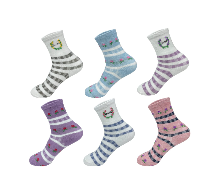 CALCETINES ALGODÓN NIÑA MULTICOLOR DISEÑO FLORES TALLA 9-12 12 UNID - 1