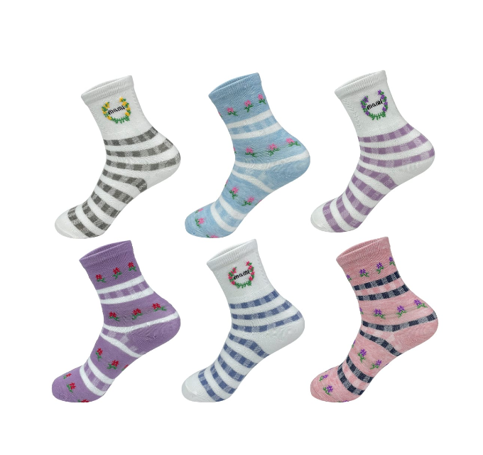 CALCETINES ALGODÓN NIÑA MULTICOLOR DISEÑO FLORES TALLA 6-9 12 UNID - 1