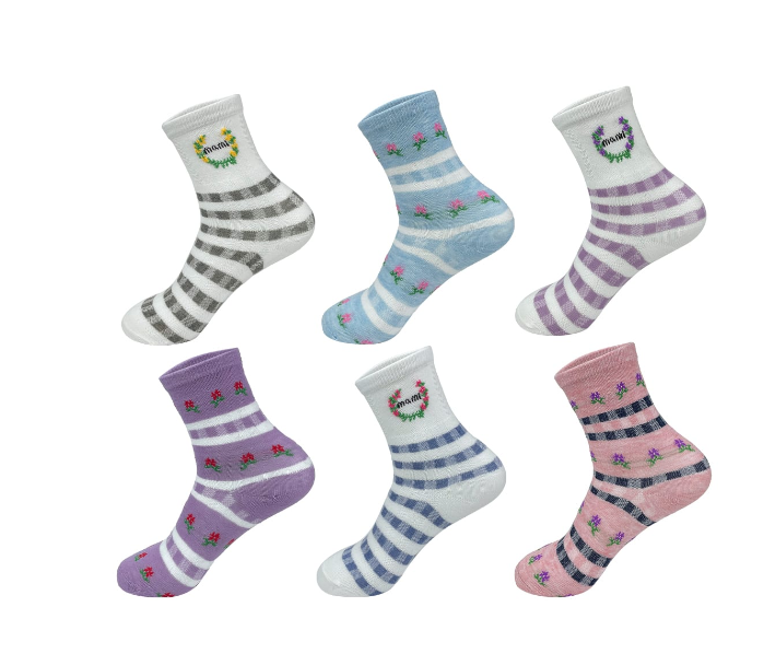 CALCETINES ALGODÓN NIÑA MULTICOLOR DISEÑO FLORES TALLA 3-6 12 UNID - 1