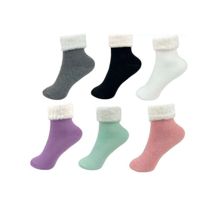 CALCETINES ALGODÓN NIÑA MULTICOLOR TOALLA PUÑOS PLUSH DOBLADA TALLA 6-9 AÑOS 12 UNID - 1