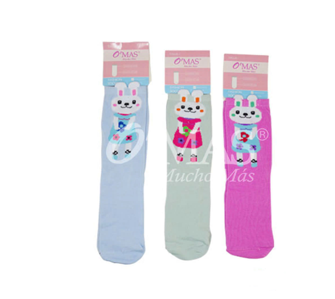 CALCETINES ALGODÓN NIÑA MULTICOLOR CORTE MEDIO ESTAMPADO CONEJO TALLA 4 12 UNID - 1