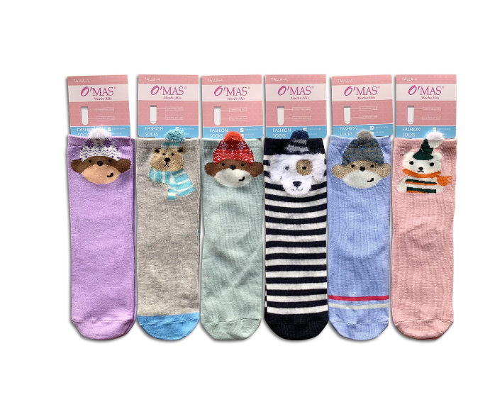 CALCETINES ALGODÓN NIÑA MULTICOLOR CORTE MEDIO ANIMAL POLAR TALLA 6 12 UNID - 1