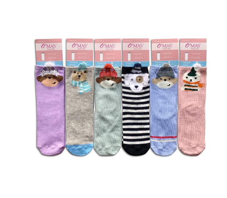 CALCETINES ALGODÓN NIÑA MULTICOLOR CORTE MEDIO DISEÑO ANIMALES POLAR TALLA 4 12 UNID - 1