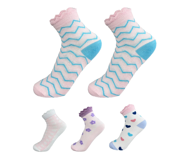 CALCETINES ALGODÓN NIÑA MULTICOLOR CORTE MEDIO BORDE DISEÑOS TALLA 6-9 12 UNID - 1