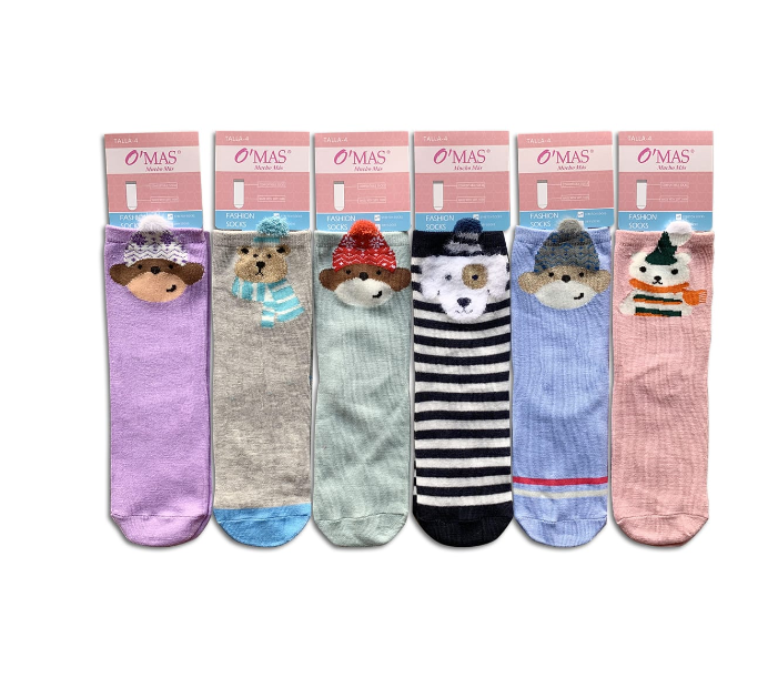 CALCETINES ALGODÓN NIÑA MULTICOLOR CORTE MEDIO DISEÑO ANIMALES POLAR TALLA 4 12 UNID - 1
