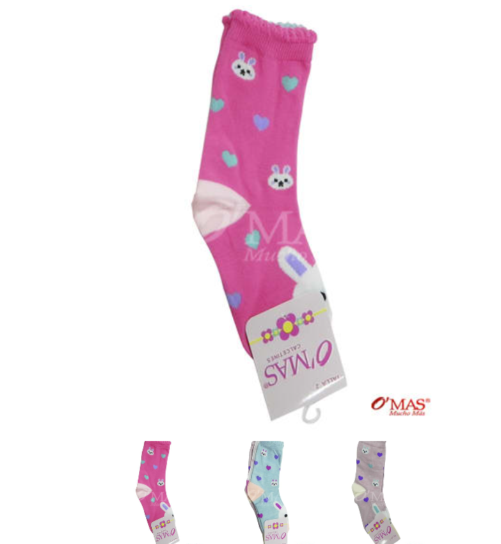 CALCETINES ALGODÓN NIÑA MULTICOLOR CORTE MEDIO ESTAMPADO CONEJO/CORAZON TALLA 4 12 UNID - 1