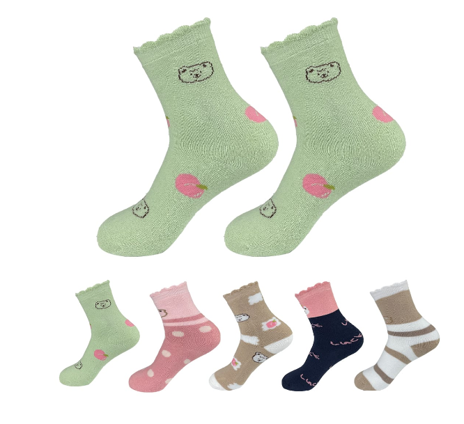 CALCETINES ALGODÓN NIÑA MULTICOLOR TOALLA ESTAMPADO OSO TALLA 9-12 AÑOS 12 UNID - 1