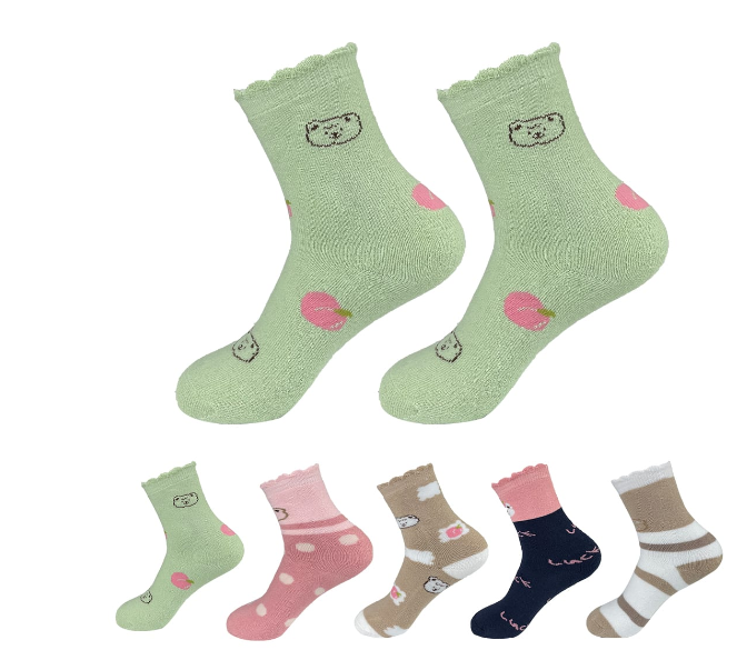 CALCETINES ALGODÓN NIÑA MULTICOLOR TOALLA ESTAMPADO OSO TALLA 3-6 AÑOS 12 UNID - 1