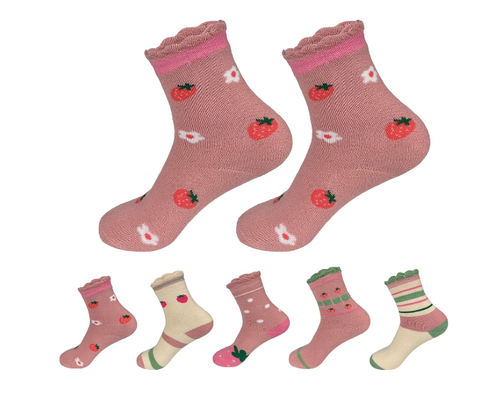 CALCETINES ALGODÓN NIÑA MULTICOLOR ESTAMPADO FRUTILLA TALLA 3-6 AÑO 12 UNID - 1