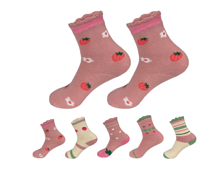 CALCETINES ALGODÓN NIÑA MULTICOLOR ESTAMPADO FRUTILLA TALLA 6-9 AÑO 12 UNID - 1