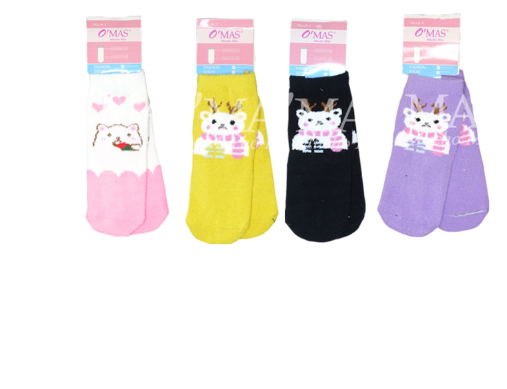 CALCETINES ALGODÓN NIÑA MULTICOLOR DISEÑO ZANAHORIA Y OSO TALLA 6 12 UNID - 1