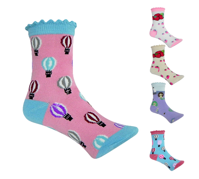CALCETINES ALGODÓN NIÑA MULTICOLOR DIBUJOS SURTIDOS TALLA 2 12 UNID - 1