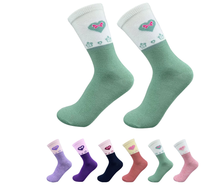 CALCETINES ALGODÓN NIÑA MULTICOLOR JUVENIL CORTE MEDIO DISEÑO CORAZON TALLA 13-16 12 UNID - 1