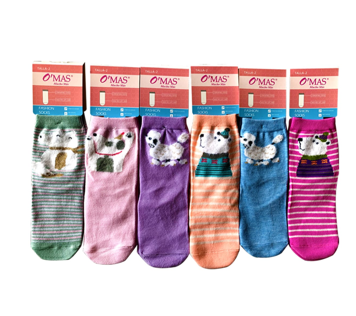 CALCETINES ALGODÓN NIÑA MULTICOLOR CORTE MEDIO ESTAMPADO ANIMALES TALLA 2 12 UNID - 1