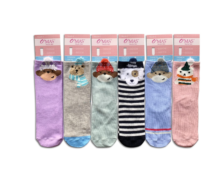CALCETINES ALGODÓN NIÑA MULTICOLOR CORTE MEDIO ANIMALES OREJAS TALLA 2 12 UNID - 1