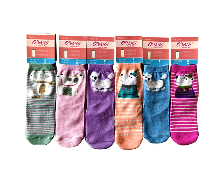 CALCETINES ALGODÓN NIÑA MULTICOLOR CORTE MEDIO ESTAMPADO ANIMALES TALLA 4 12 UNID - 1
