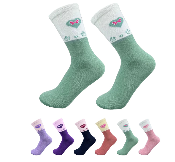 CALCETINES ALGODÓN NIÑA MULTICOLOR CORTE MEDIO ESTAMPADO CORAZON 9-12 AÑOS 12 UNID - 1