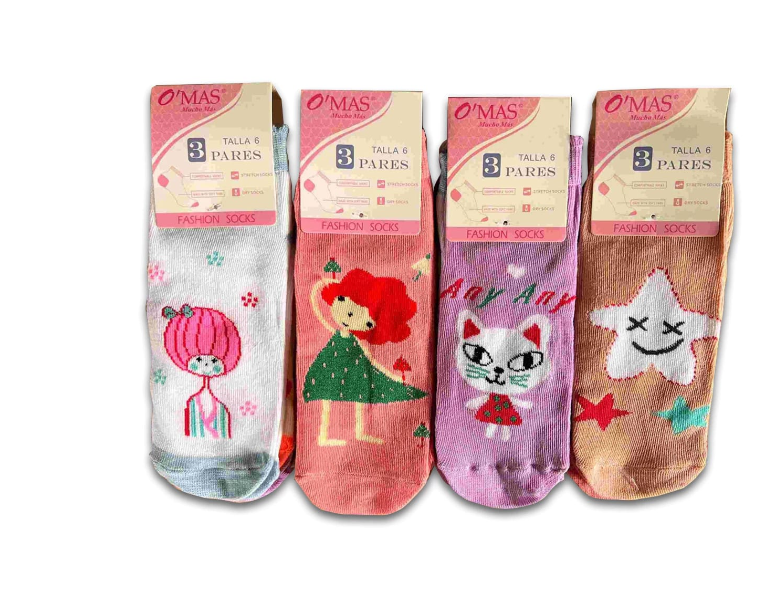 CALCETINES ALGODÓN NIÑA MULTICOLOR CORTE INVISIBLE ESTAMPADOS TALLA 6 12 UNID - 1