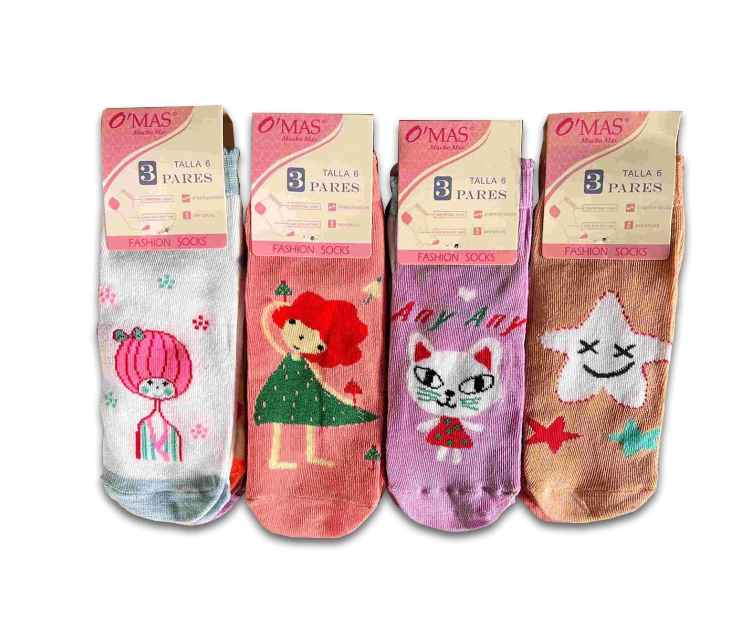 CALCETINES ALGODÓN NIÑA MULTICOLOR CORTE INVISIBLE ESTAMPADOS TALLA 4 12 UNID - 1