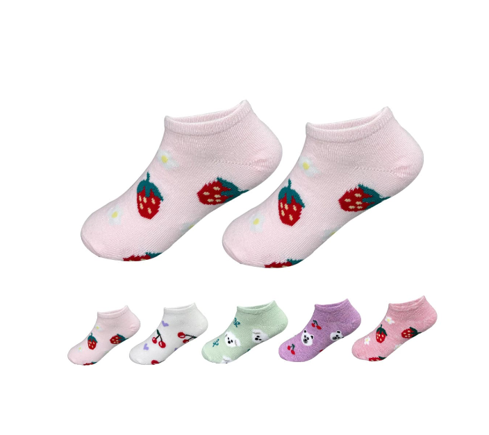 CALCETINES ALGODÓN NIÑA MULTICOLOR CORTE TOBILLO DISEÑO FRUTAS TALLA 3-6 12 UNID - 1