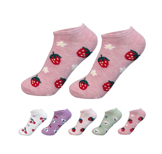 CALCETINES ALGODÓN NIÑA MULTICOLOR JUVENIL CORTE TOBILLO ESTAMPADO FRUTAS 12 UNID - 1
