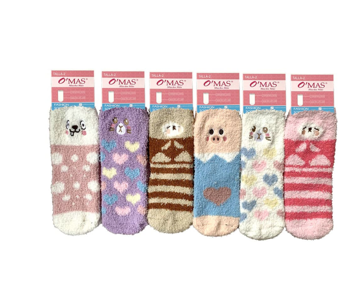 CALCETINES NIÑA MULTICOLOR PLUMADA DISEÑO BORDADO TALLA 2 12 UNID - 1