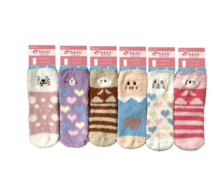 CALCETINES NIÑA MULTICOLOR PLUMADA DISEÑO BORDADO TALLA 4 12 UNID - 1
