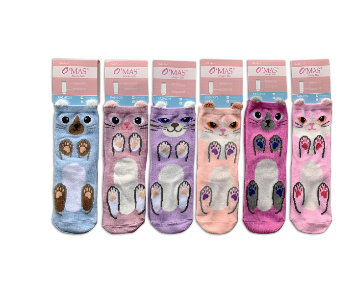 CALCETINES ALGODÓN NIÑA MULTICOLOR CORTE MEDIO ANIMALES TALLA 6 12 UNID - 1