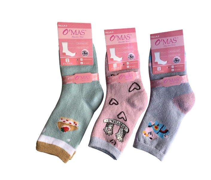 CALCETINES ALGODÓN NIÑA MULTICOLOR TOALLA DIBUJO SURTIDO TALLA 2 12 UNID - 1