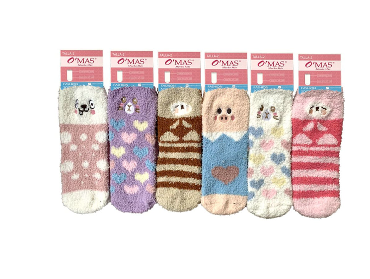 CALCETINES ALGODÓN NIÑA MULTICOLOR PLUMADA DISEÑO BORDADO TALLA 6 12 UNID - 1