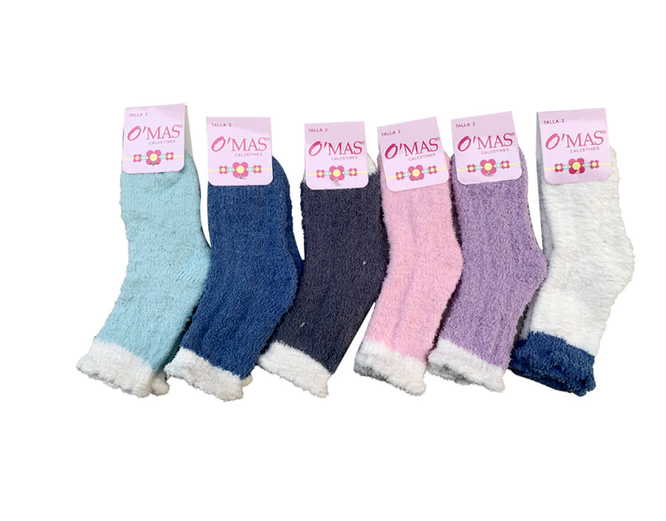 CALCETINES PLUSH NIÑA MULTICOLOR CORTE MEDIO LISO TALLA 6 12 UNID - 1
