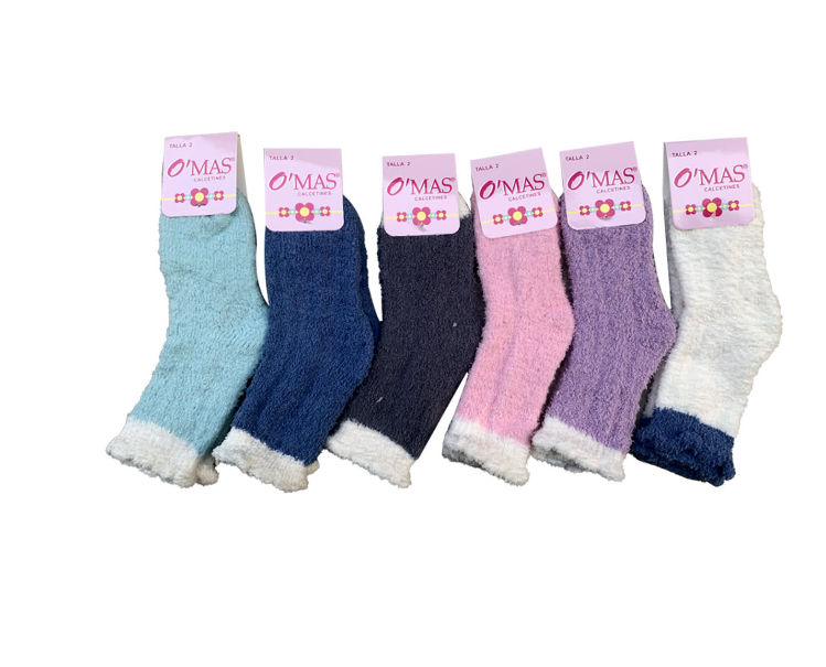 CALCETINES PLUSH NIÑA MULTICOLOR CORTE MEDIO LISO TALLA 2 12 UNID - 1