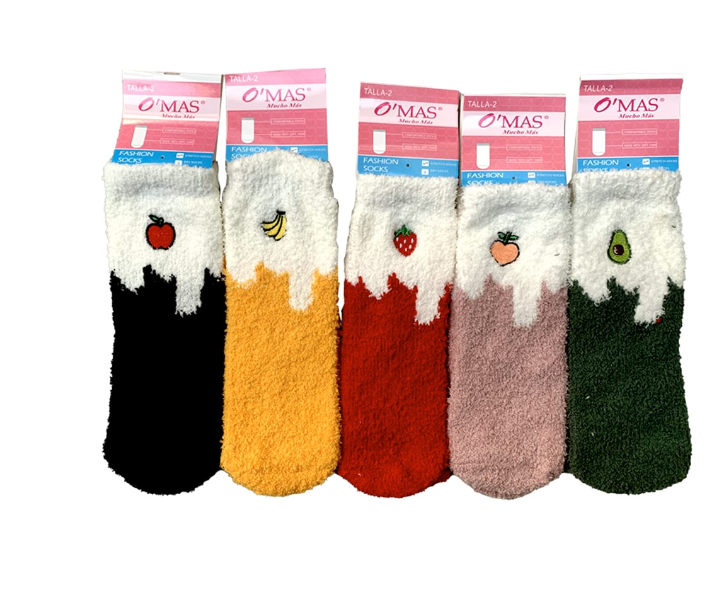 CALCETINES PLUSH NIÑA MULTICOLOR CORTE MEDIO ESTAMPADO FRUTAL TALLA 6 12 UNID - 1