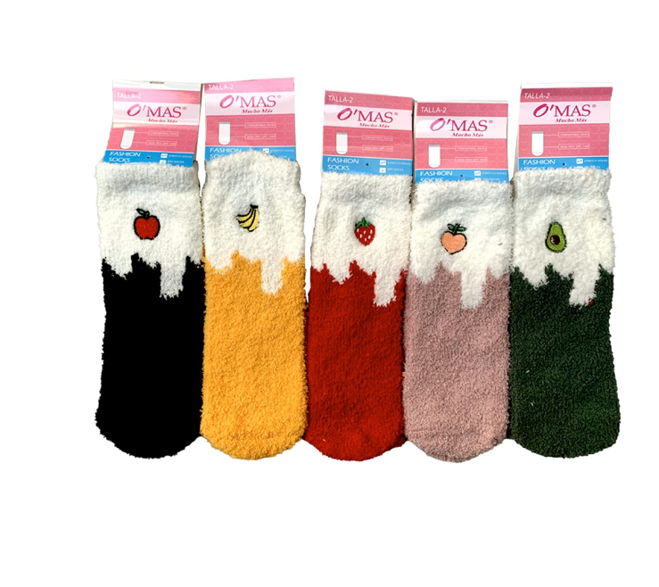 CALCETINES PLUSH NIÑA MULTICOLOR CORTE MEDIO ESTAMPADO FRUTAL TALLA 2 12 UNID - 1