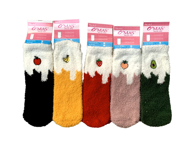 CALCETINES PLUSH NIÑA MULTICOLOR CORTE MEDIO ESTAMPADO FRUTAL TALLA 4 12 UNID - 1