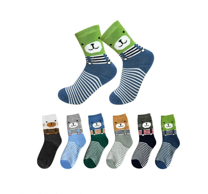 CALCETINES ALGODÓN NIÑO MULTICOLOR CORTE MEDIO TOALLA ESTAMPADO GATO 12 UNID - 1