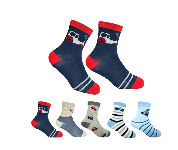CALCETINES ALGODÓN NIÑO MULTICOLOR BEBE CORTE MEDIO AUTO/LINEAS 12 UNID - 1