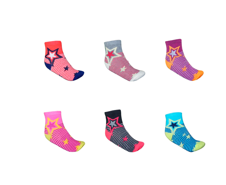 CALCETINES ALGODÓN UNISEX MULTICOLOR ESTRELLA Y FRANJAS 12 UNID NIÑA TALLA 6-8 - 1