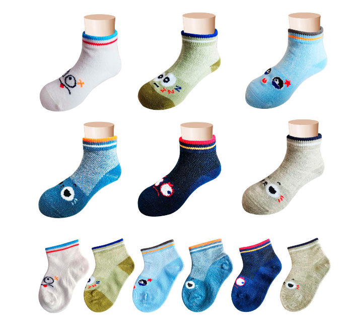 CALCETINES ALGODÓN NIÑO MULTICOLOR BEBE ESTAMPADO TALLA 18-24 12 UNID - 1
