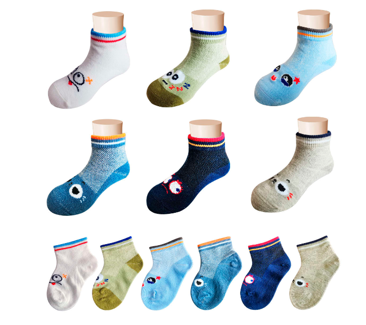 CALCETINES ALGODÓN NIÑO MULTICOLOR BEBE ESTAMPADO TALLA 9-18 12 UNID - 1