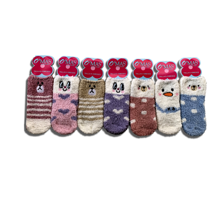 CALCETINES ALGODÓN NIÑA MULTICOLOR BEBE TOALLA DISEÑO ANIMALES 9-18 MESES 12 UNID - 1