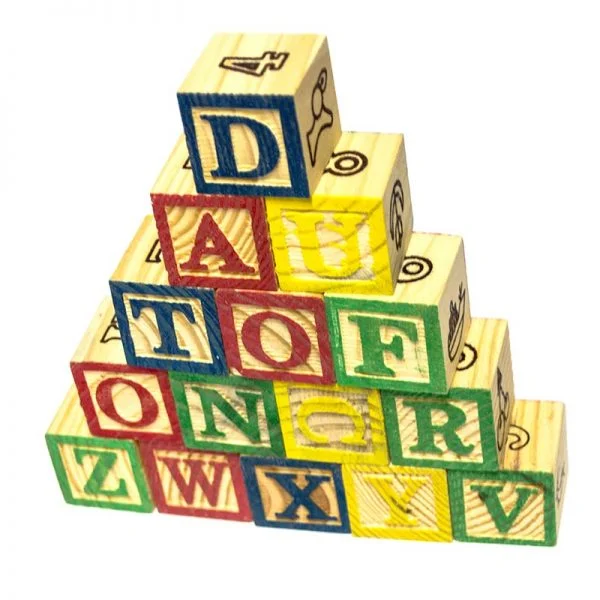 CUBO 15 PIEZAS MADERA LETRAS NÚMEROS - 1