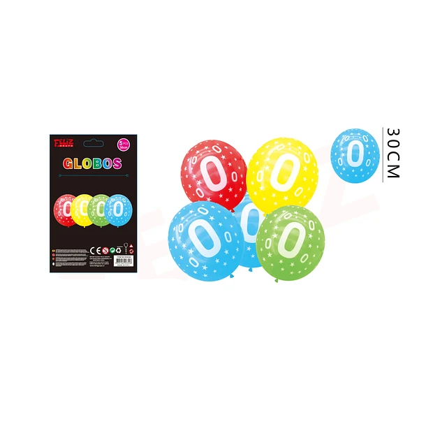 SET GLOBOS NÚMERO 0 MULTICOLOR 30 CM 5 PCS - 1